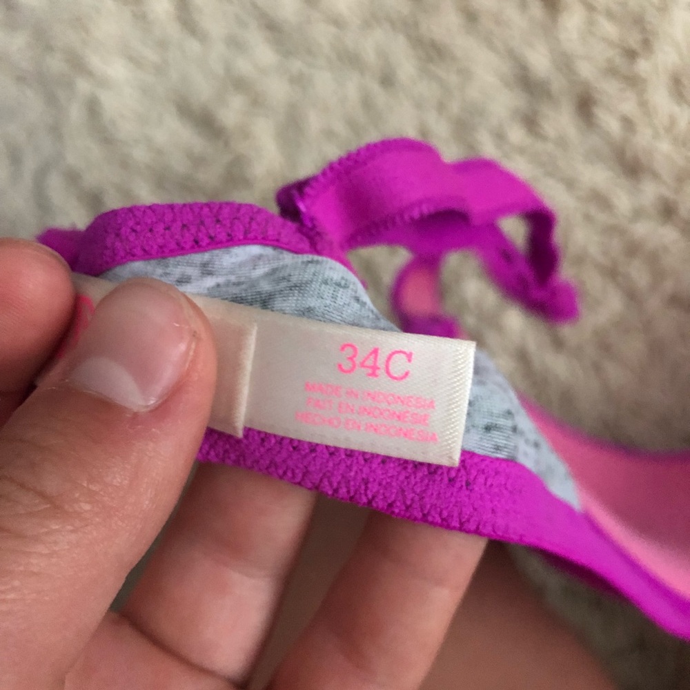 Neon purple “PINK” bra, 34C